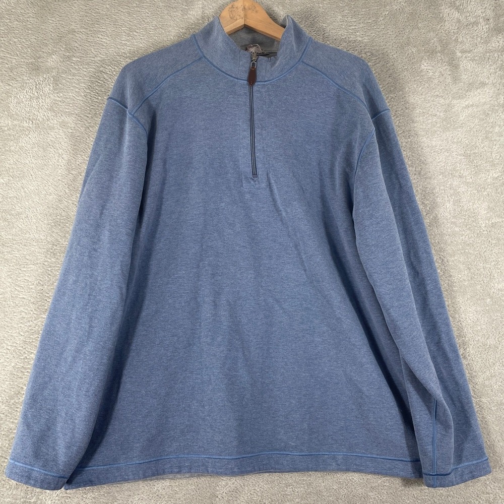 Johnston &‎ Murphy Quarter Zip Pullover Mens 2XL Blue Reversible Mock Neck Logo